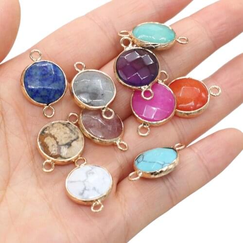 5pcs Natural Stone Pendant Round Amethysts Blue Sand Golden Plated Pendant for Jewelry Making Necklace Accessorie Gift for Women