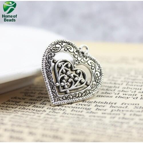 Big Heart Pendants DIY Accessory Antique Silver Color Alloy Charms (10 Pieces/pack) ZA1156