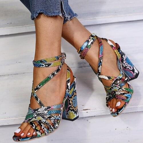 Summer Women Sandals 2021 Fashion High Heels Women Shoes Peed Toe Square Heels Breathable Thick Bottom Causal Sandals