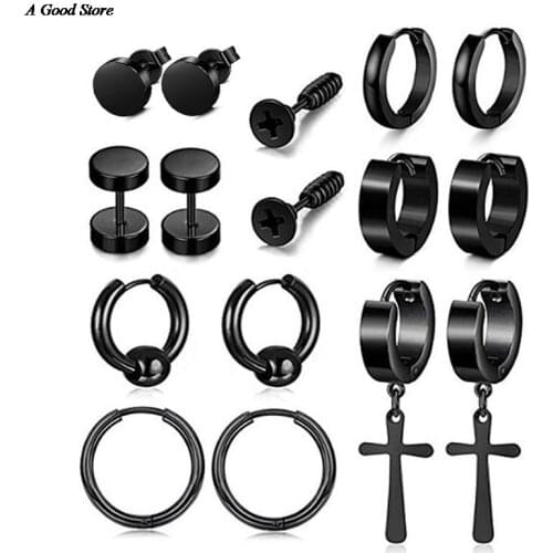 1 Pc Punk Black Multiple Styles Stainless Steel Stud Earrings For Men And Women Gothic Street Pop Hip Hop Ear Jewelry