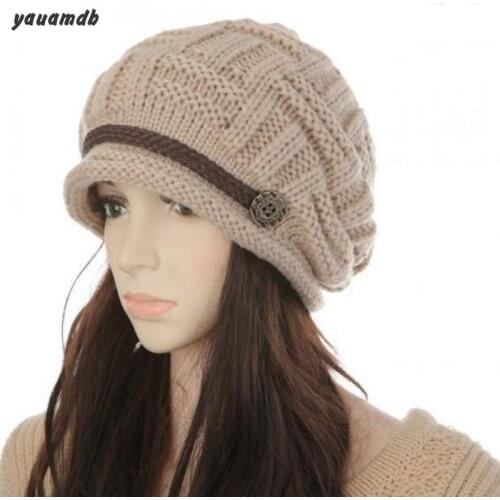 Women Hats Autumn Spring Winter Female Warm Knitted Ladies Beanie Casual Fashion Solid Color Outdoors Caps Y12