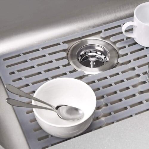 Silicone Sink Mat Cuttable Drain Mat Multifunction Wash Basin Mat Water Filter Pad Drainage Holes Strainer Colander Kitchen Tool