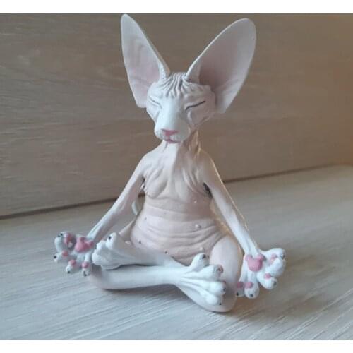 8cm Cat Meditate Statue Collectible Figurines Miniature Decor Sphynx Cat Desktop Decoration Animal Model Figure Toys Home Decor