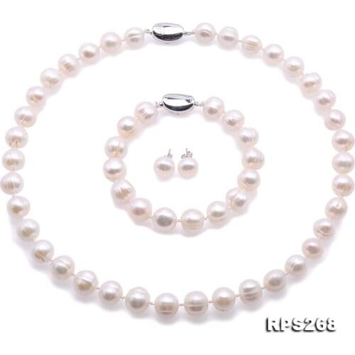 Unique Pearls jewellery Stone Natural Pearl Jewellery Set For Women Gift Big 10-12mm Freshwater Pearl Necklace Bracelet Earrings