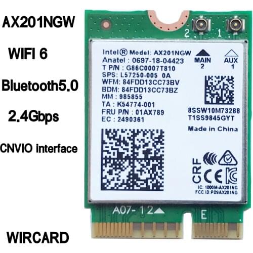 Wi-Fi 6 Intel AX201 Bluetooth 5.0 Dual Band 2.4G / 5G Wireless NGFF CNVi Wifi Card AX201NGW 802.11ac / ax 2.4Gbps