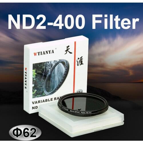 WTIANYA 62mm ND2-400 Fader Variable Neutral Density ND Filter 62 mm for DSLR Camera Adjustable ND2 ND4 ND8 to ND400