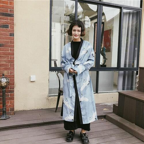 Japanese Kimono Long Coat Womens Ladies Fashion Vintage Loose Yukata Outwear Casual Tops Blouse Cardigan Long Sleeve