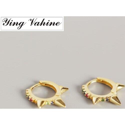 Ying Vahine 100% 925 Sterling Silver Multicolor CZ Mini Zircon Rivet Stud Earrings for Women