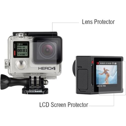 Screen Protector Ultra Clear LCD + Camera Housing Glass Lens Protector Film for GoPro HERO 4 Silver Camera Go pro Accessories