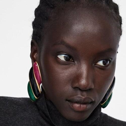 JURAN 2019 NEW ARRIVAL Three colors mix women brand statement earrings za jewelry metal geometric big stud earrings for women