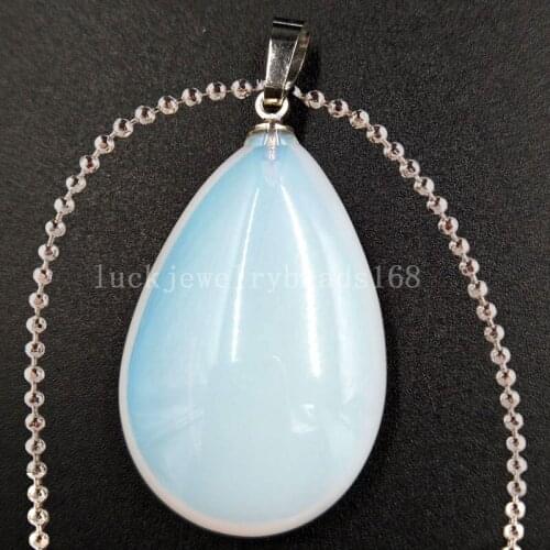 Free Shipping Women Fashion Jewelry Opalite Opal Water Drop Necklace With Chain 1pcs C5405
