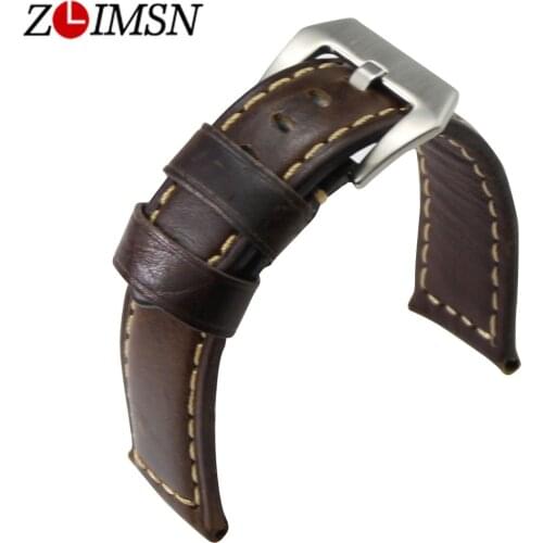 ZLIMSN 22mm 24mm Watch Bands Genuine Leather Watch Straps Light Brown Watchbands Replacement Belts Stainless Steel Silver Buckle