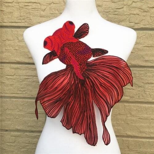 1Pc Big Size 36*35cm Red Fish Embroidered Lace Sewing for Clothes Applique Diy Accessory Suppliers Sticker Lace Neckline collar