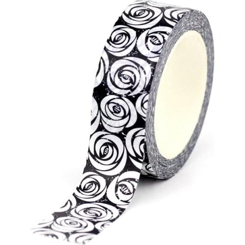 1PC Decorative Black and White Roses Washi Tape for Scrapbooking Bullet Journal Adhesive Masking Tape Cute Stationery