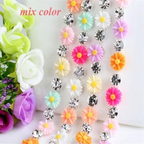 1Yd 5Colors Resin Daisy Sew-on Rhinestone Chain Wedding Costume Trims Neckline Skirt Headdress Hair Acc. RT0059