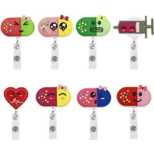 10pcs/lot Unisex Women Mens Students Smile Heart Cloth Badge Reel for Nurse Doctor Retractable Brooches Clips Name Card Holders