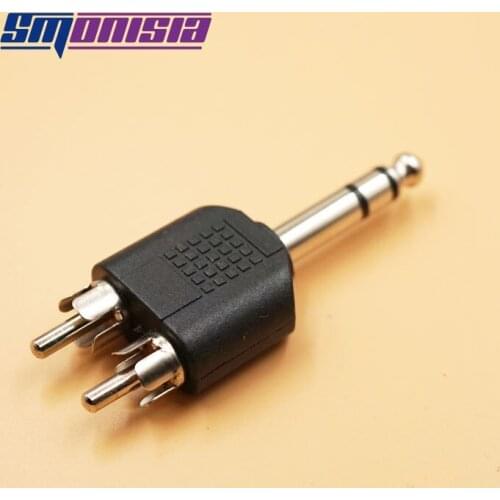 Smonisia 100pcs Audio Connector 6.35mm Stereo male plug to 2 x RCA male plug adapter