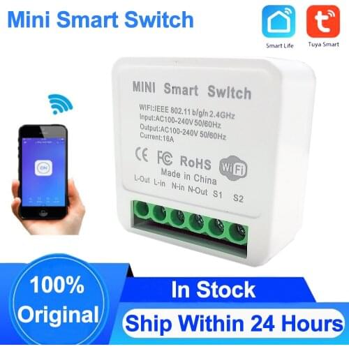 16A Tuya Mini Smart Switch Smart Home Remote Control Wireless DIY Wifi Switch Supports 2 Way Control Via Smart Life APP Alexa