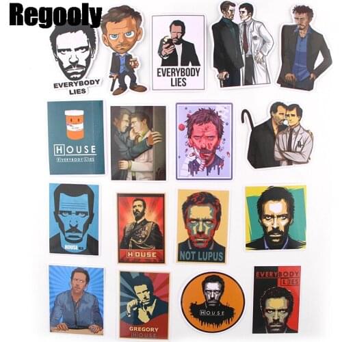 17pcs House M.D. Anime Children Scrapbooking Stickers Waterproof PVC Skateboard Guitar Suitcase Funny Graffiti Sticker Kids Toy