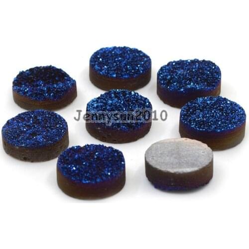 18mm Metallic Blue (No Hole) Druzy Quartz Ag-ate Flat Back Connector Round Cabochon Beads Jewelry 10 Pcs /Pack