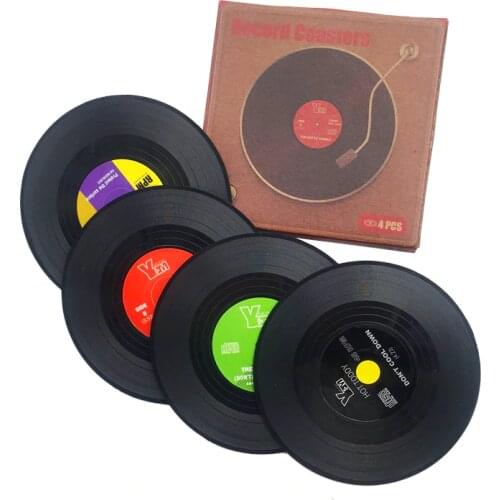 2/4/6 PCS Environmental Plastic Vinyl Record Table Placemats Simple and Creative Mug Coaster Heat-resistant Cup Coasters mats