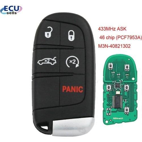 5 Button Smart Remote Car Key 433MHz for Chrysler Dodge Charger Journey Challenger Durango 300 46 chip FCCID : M3N-40821302