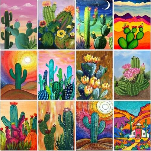 5D Diy Cactus Flower Diamond Painting Plant Diamond Embroidery Flower Cross Stitch Rhinestones Mosaic Kit Handicraft Home Decor