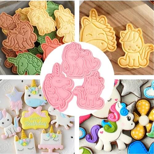 6pcs/set 3D Unicorn Shape Cookie Cutter Push Stamp Mold for Biscuit Fondant Dessert Baking Birthday Cake Decorations Tools