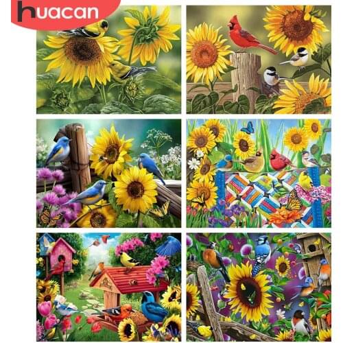 HUACAN 5d Diamond Painting Bird Mosaic Animal Handmade Gift DIY Diamond Embroidery Sunflower Home Decor Craft Kit