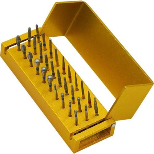 30pcs/set Dental Diamond Burs Drill Disinfection+Block High Speed Handpiece Burs Placement Box Dentist Drill Dental Lab Tools