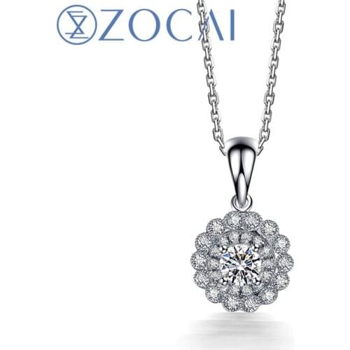 ZOCAI STARRY SKY REAL 18K WHITE GOLD 0.24 CT CERTIFIED GENUINE DIAMOND ROUND SHAPE PENDANT 925 SILVER CHAIN NECKLACE D04744