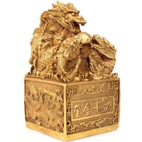 Pure copper dragon Good lucky seal Xianglong official consecrates Jiulong Stamp official Feng Shui ornaments dragon head seal
