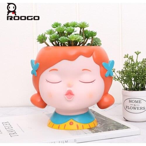 Roogo Cute Character Flower Pot Home Garden Pots For Cactus Seedsplants PVC Materials Home And Office Desktop Decorations