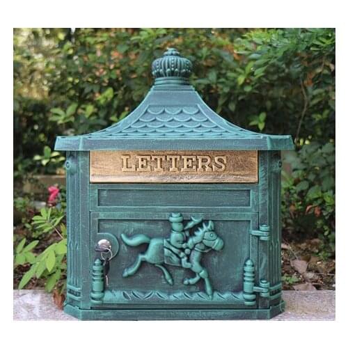 Rustic Cast Iron Green Mail Box Mailbox Metal Letters Post Box Wall Mounted Postbox Country Home Decor Garden Yard Supplies