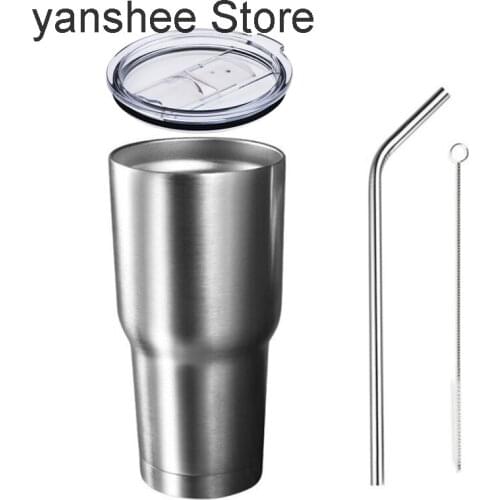 30oz stainless steel travel cup, double insulated thermos, with tea cup and coffee straw cover, outdoor water