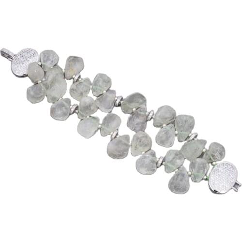 JK 2 rows Natural top-drilled Peruvian Light Green Prehnite Rough Bracelet For Women