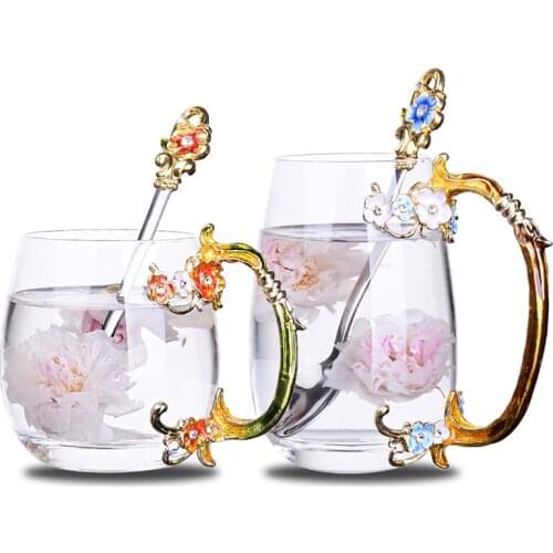Europe Creative Novelty Enamel Coffee Cup Mug Flower Tea Glass Cups for Hot and Cold Drinks Milk Alloy Handgrip Cups and Mugs