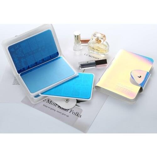 16 Slots Holographic Nail Art Stamping Plate Case Holder Laser Silver Pink Nail Art Plate Organizer 9.5*14.5cm