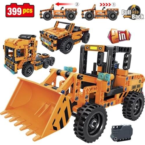 City Off Road Car loader Model Building Blocks Technical Pull Back Truck Container Teactor Bricks Toys For children gifts