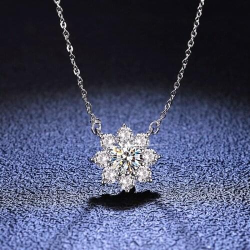 Inbeaut 925 Silver pt950 Stamp Excllent Cut 1 ct D Color Pass Diamond Test Moissanite Snowflake Pendant Necklace Chain for Women