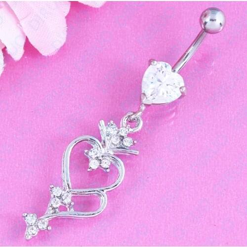 Heart belly Button ring Bar Belly Ring body piercing jewelry girl piercing 316L Surgical Steel nickel-free