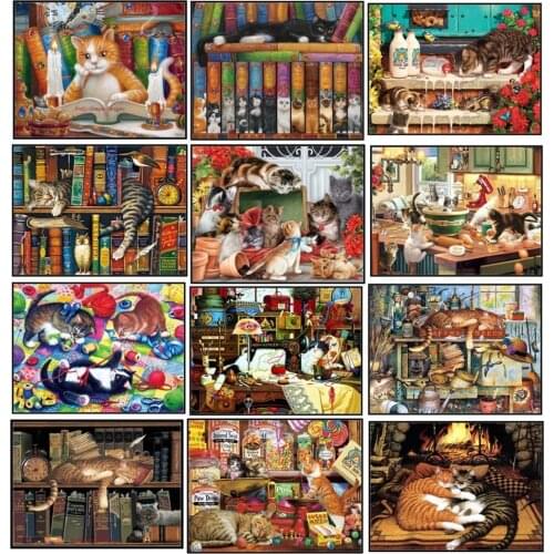 Cat Collection 2 - Counted Cross Stitch Kits - DMC Color DIY Handmade Needlework for Embroidery 14 ct Cross Stitch Sets