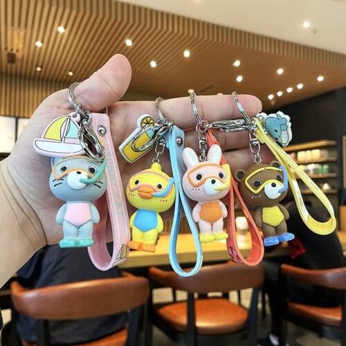 Creative Cartoon Diving Animal Pendant Cute School Bag Little Yellow Duck Keychain Bag Ornament Car Key Chain Couple Gifts
