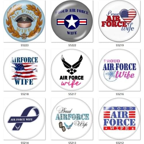 AIR FORCE WIFE 12mm/18mm Round glass cabochon flat back Making findings snap button jewelry S5212