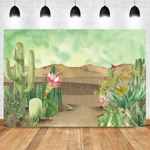 Laeacco Watercolor Desert Cactus Shrub Hillside View Scenic Photographic Background Photocall Photography Backdrops