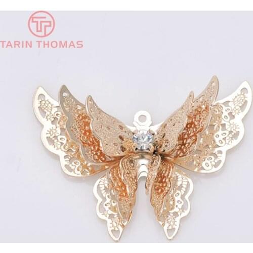 4PCS 35x25MM 24K Champagne Gold Color Plated Brass 3D Butterfly Charms Pendants High Quality Diy Jewelry Accessories