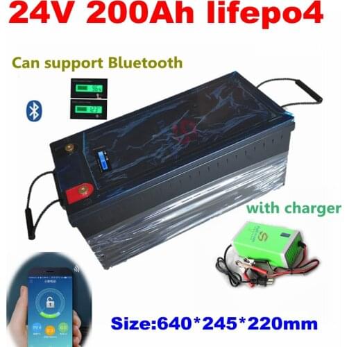 24V 200AH lifepo4 lithium Battery bluetooth BMS APP 8S for 2400w Solar motorhomes backup power Inverter RV UPS +20A Charger