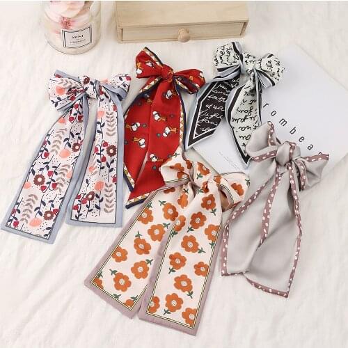FNIO Cute Floral Chiffon Hair Ribbons Scarf For Women Korean Girls Flower Hairbands Scrunchies Ponytail Holder Hair Accessories