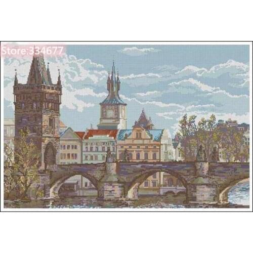 Bridge city house view Cross Stitch Kits Needlework 14CT Unprinted Embroidery Top Quality Counted DIY Handmade Decoration