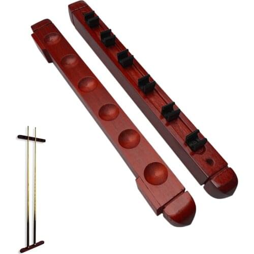 6-Cue Wall Mount Wood Cue Rack Billiard Wall Rack Hardwood Cue Sticks Holder with Pool Cue Clips Billiard Snooker Accessories
